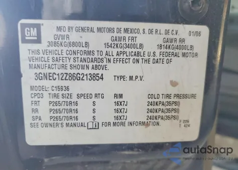 2006 Chevrolet Avalanche C1500 z USA, uszkodzony, nr VIN 3GNEC12Z86G213854